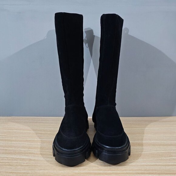 NEW Farm Rio Long Suede Combat Boot Black Vegan Leather Platform Boho Size 8 - Picture 4 of 14